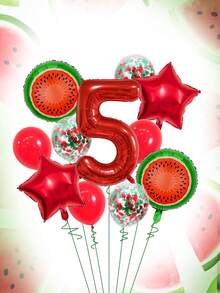 11pcs 32-Inch Red & Green Number Balloon Set, 18-Inch Watermelon Foil Balloon, Star Balloon, 12-Inch Red & Green Foil Confetti Transparent Latex Balloon, Suitable For Birthday Party, Watermelon Party, Summer Party Decoration - Multicolor - View 26