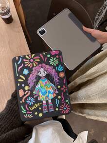 1個純色三折彩色煙火女孩彩繪平板保護殼，相容於 iPad Mini1/2/3/Mini4/Mini5/Mini6/Mini7/Air/Air2/9.7/10.2/10.5/Air4/Air5/10.9/Pro 11"/10th Gen/ Air 11-In.(M2)-2024/ Pro11-In.(M4)-2024/Air 11-Inch (M3) 2025/ (A16) 11 Inch 11th Generation 2025/ Air 8(M4)2026(11-Inch) 機型，三折支架，PC 硬殼背板，輕巧超薄，自動休眠/喚醒，趣味/可愛/創意/個性化，無筆槽 - 彩色 - 查看 4