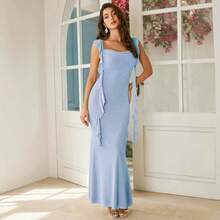 Elegant Slim-Fit Mesh Fishtail Dress With Delicate Ruffle Design For Women Party Evening Wedding Guest Cocktail Dresses - 薄荷綠 - 查看 4