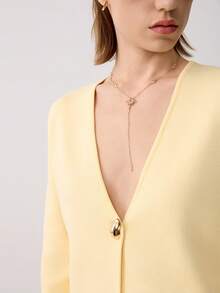 Casual Versatile Minimalist Butter Yellow Knit Cardigan - Yellow - View 7