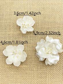 1bag 3pcs 3D Glossy Pearl White Resin Flower Appliques With Gold Center Beads, DIY Embellishments For Hair Clips, Hats, Shoes, Clothes, Brooch Pins, Craft Supplies For Women Girls. - White - View 3