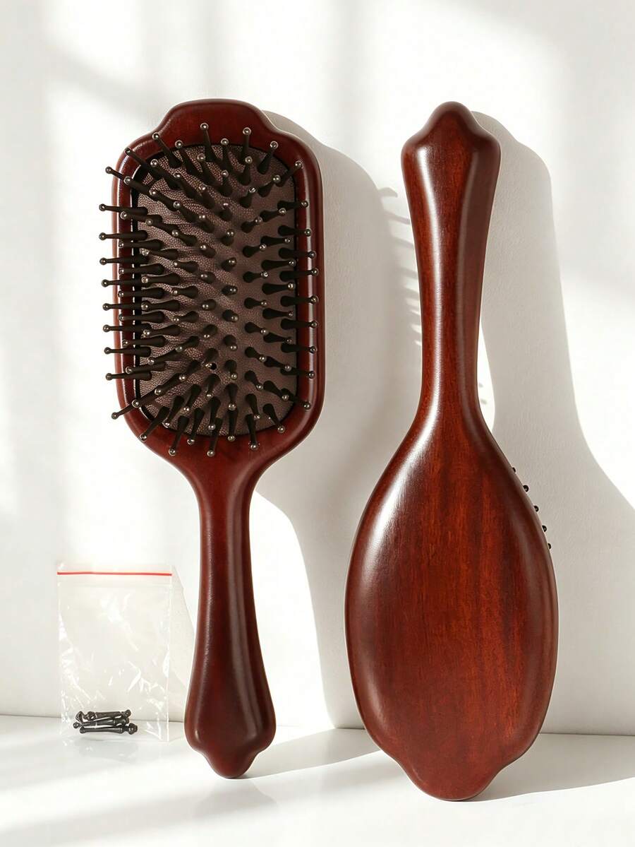 1pc/2pcs/Detangling Hair Brush With Scalp Massage, Natural Sandalwood Air Cushion Comb, Includes Spare Teeth, Ins Style Natural Wood Dark Brown Square/Round Air Cushion Brush, High Elasticity Cushion Buffer/Smooth Round Tip Teeth/Soothing/Stress Relief/Anti-Itch Hair Combing|Suitable For Long, Straight, Curly Hair|Daily Hair Care/Birthday Gift For Best Friend Or Girlfriend/Valentine's Day Gift/Home & Dorm Essential/Hair Salon Essential