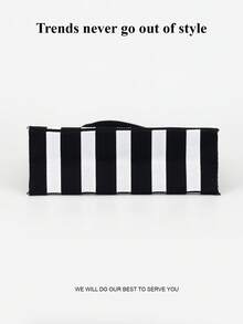 1 pieza Bolsa de mano abierta plegable ligera de moda minimalista a rayas negras y blancas, adecuada para salidas, compras, desplazamientos, fotografía, todas las estaciones - Multicolor - Ver 8