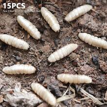 15pcs Worm/Soft - High Quality Floating PVC Material, Realistic Bee Pupae Bait, Cream White Soft Worm Lures For Salmon, Carp, Bass, Fly Fishing Outdoor Fishing Gear - Multicolor - View 2