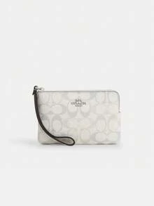 Coach Corner Zip 15/16 Monogram Wristlet Zip Short Wallet with Heart Charm Women's Wrist Strap Card Phone Purse - 白色 - 查看 5