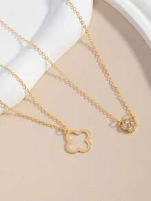 French Elegant Exquisite Fashion Rhinestone Four-Leaf Flower Hollow Clover Necklace, Simple And Sophisticated - A - View 2