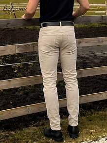 Men's Apricot 100% Cotton High Waist Slim Fit Jeans Vintage Washed Casual Streetwear Breathable Comfy Daily Vacation All Season Trousers - Apricot - View 4