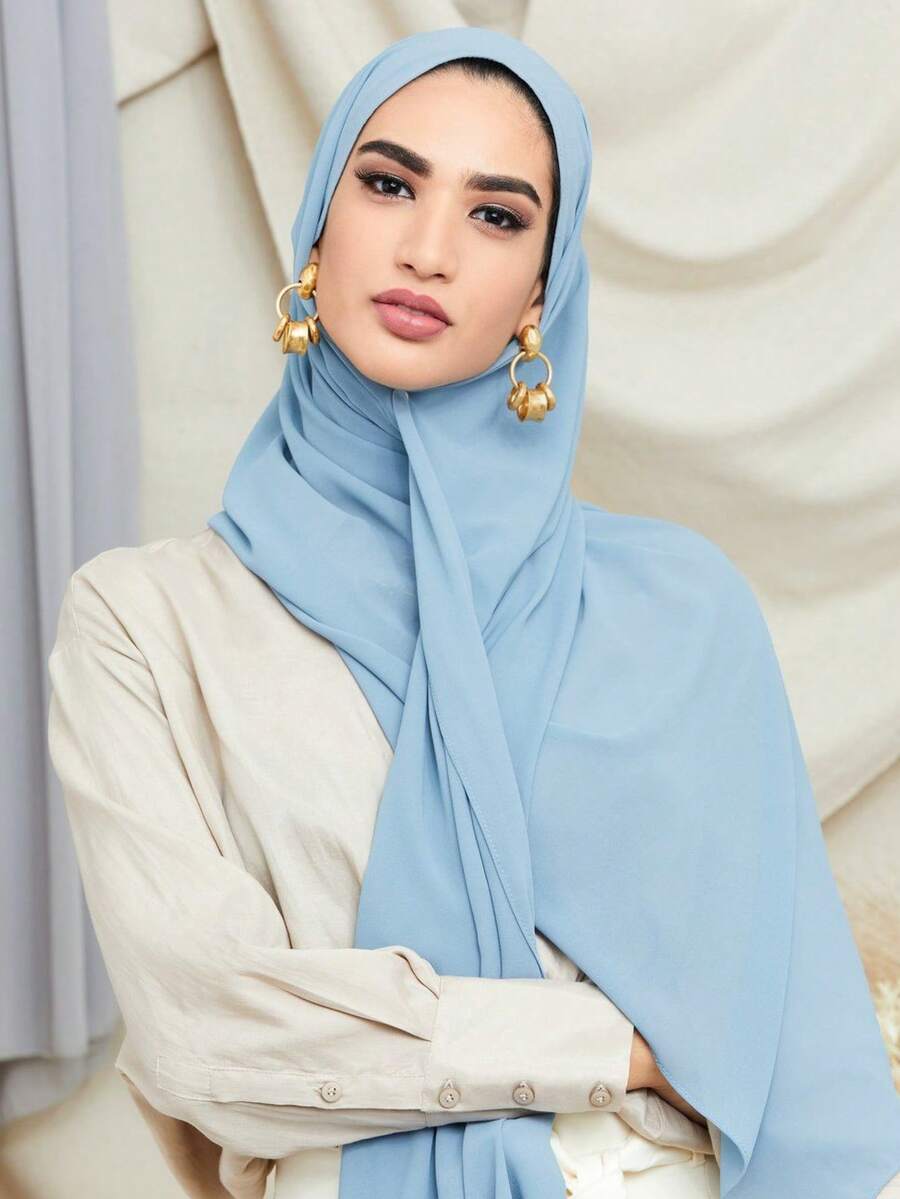 1 Stück Damen einfarbiger lässiger Schal Kopftuch Sommer Basic Wickeltuch atmungsaktiv bequem Schal Tuch für den täglichen Gebrauch - Blau - Übersicht 1