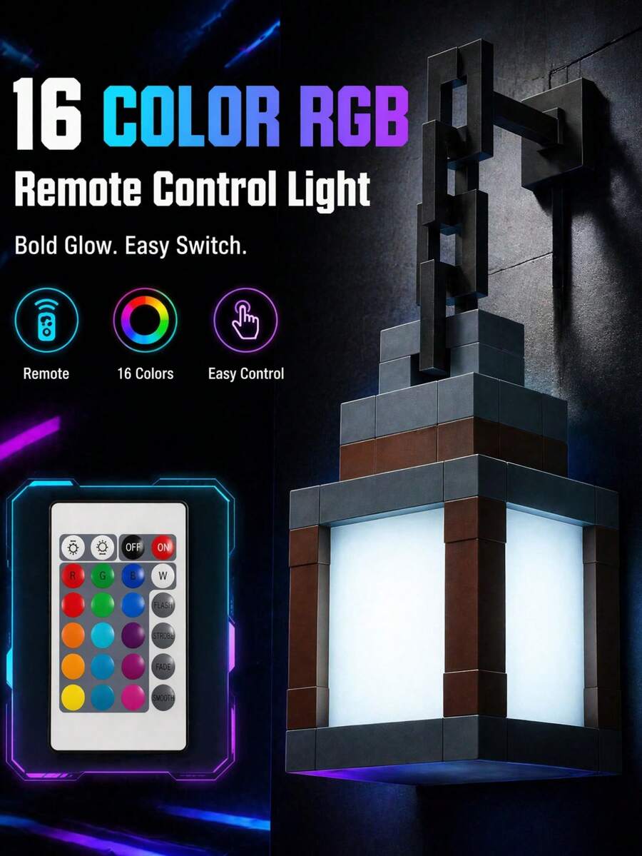 1pc RGB Pixel Night Light With Remote Control - 16 Colors, USB Rechargeable, Wireless Wall Light & Bedside Lamp, Home Decor, Room Atmosphere, Holiday Decoration, Cosplay Accessory [500 MAh]
