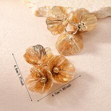 1 Pasang Anting Daun Maple Logam Emas Berukuran Besar, Perhiasan Tebal - 6173 3 bunga - View 5