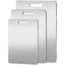 Premium Titanium Steel Double-Sided Cutting Board, Durable Stainless Steel Material, Suitable For Kitchen And Catering. Easy To Clean, Ergonomic Handle And Rounded Corner Design. Sturdy Body Supports Dishwasher Use, Suitable For Fruit, Vegetable And Meat Preparation. - Grey - View 5