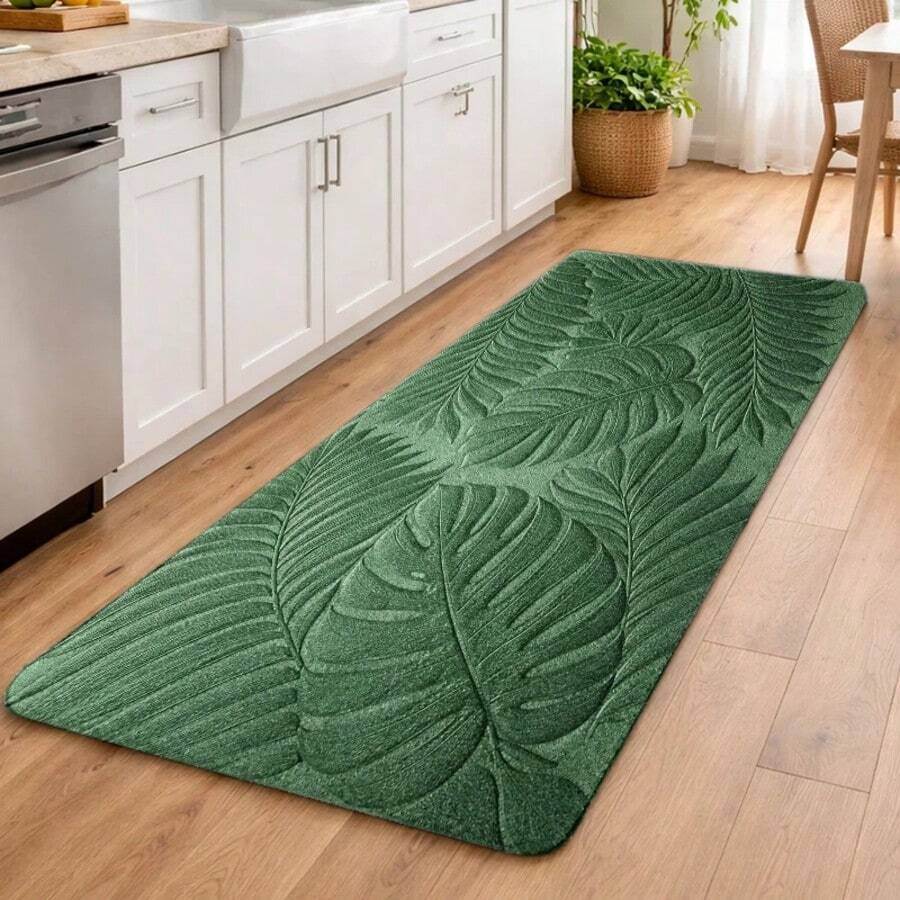 Boho Natural Tropical Monstera Palm Leaf Graphic Kitchen Mat Set Floor Mat Entrance Mat Comfortable Standing Mat For Kitchen Laundry Entry Bath Indoor Housewarming Birthday Christmas Holiday Household Decor Ornament
