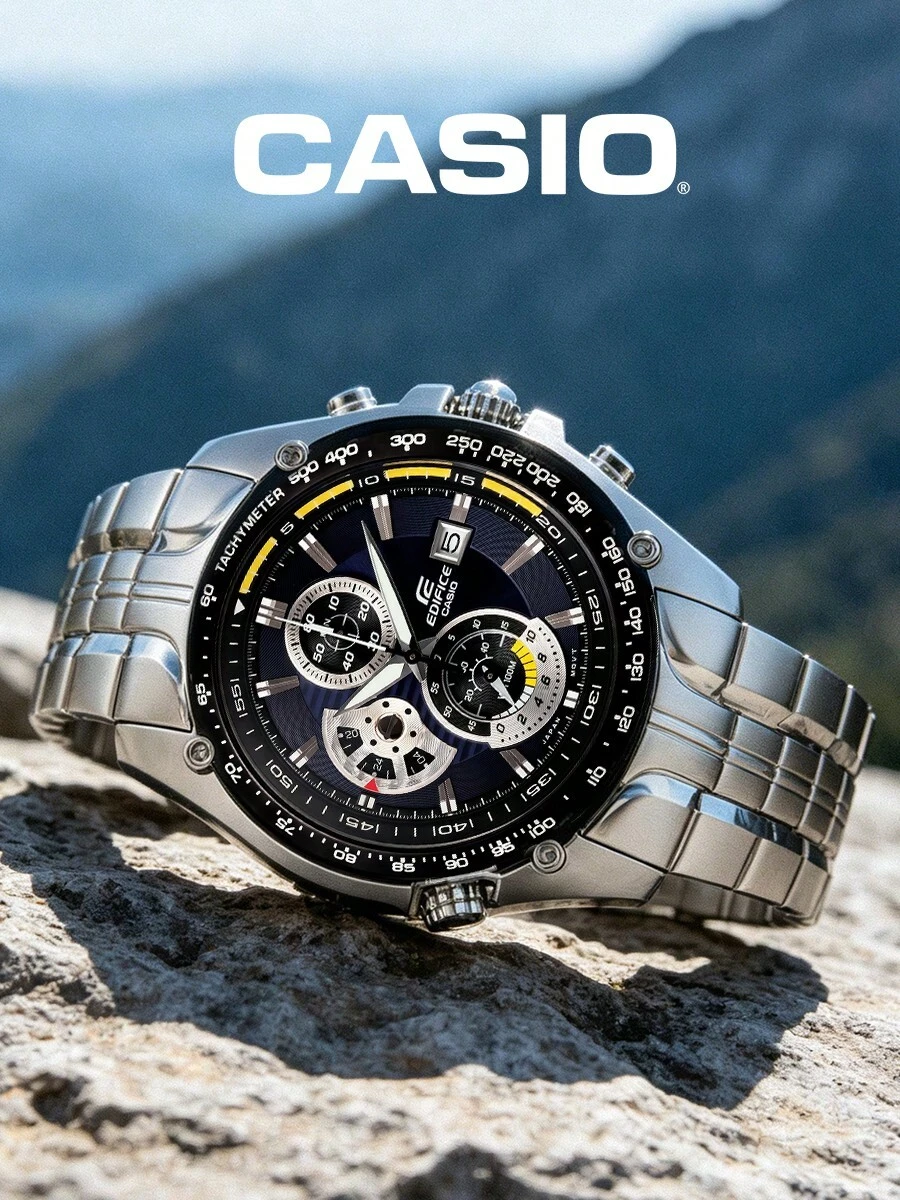 Reloj cronógrafo Casio Edifice para hombres, esfera azul con correa de acero inoxidable plateada, EF-543D-2AVDF - Plateado - Ver 1