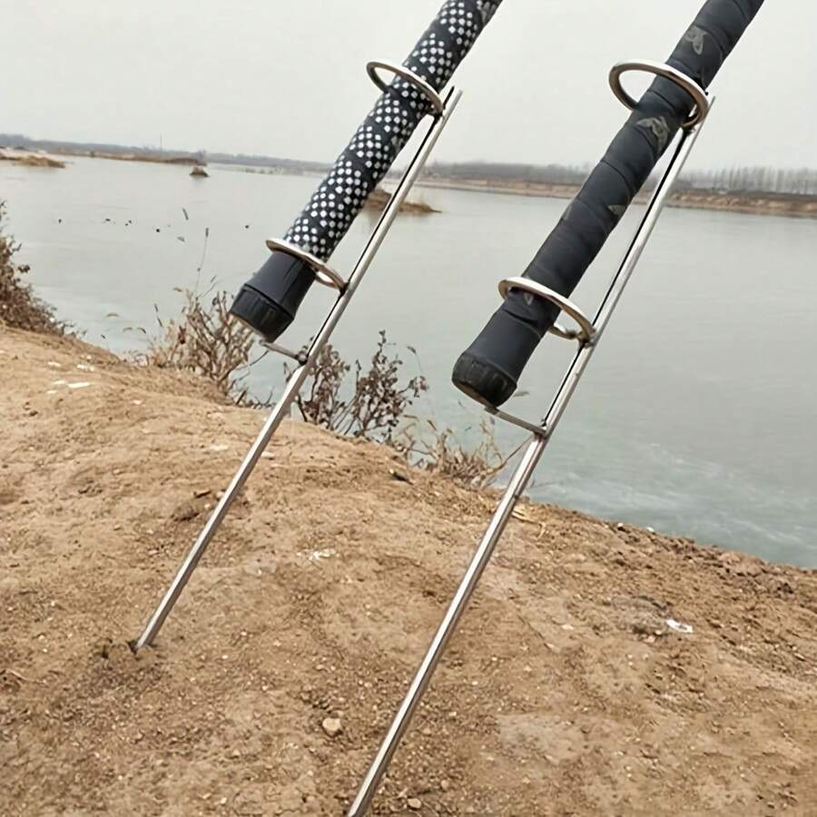 1個圓形穩定釣竿架,雙環地樁式安裝,適用於岸邊與海釣,適合海灘與碼頭釣魚 - 彩色 - 查看 1