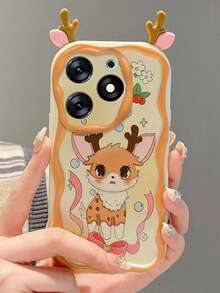 1pc Deer Cream Curved Edge Phone Case Compatible With Apple 11-17 Pro Max - Yellow - View 1