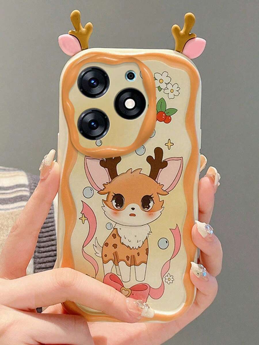 1pc Deer Cream Curved Edge Phone Case Compatible With Apple 11-17 Pro Max - Yellow - View 1