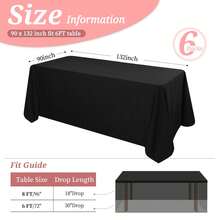 6 Pack White Rectangle Tablecloths – Polyester Table Covers In 6 Sizes (60x84, 60x102, 60x126, 90x132, 90x156) – Washable, Wrinkle-Free & Stain-Resistant Fabric Table Cloths For 6ft & 8ft Tables, Wedding, Party, Banquet, Dining - 黑色 - 查看 10