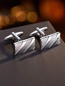 1 Pair Men's Elegant Geometric Striped Cufflinks - Silver - View 5