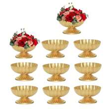 2/4pcs White & Gold Vases For Wedding Centerpieces, Vintage Gold Composite Vases | Elegant Table Decor For Parties And Home - Lotus Flower Vase - View 10