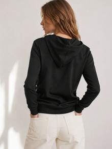 Women's Sweatshirt, Sweatshirt, Pullover, Hip-Length, Ribbed Cuffs And Hem, One Kangaroo Pocket, Loose Fit, Basic, Spring/Autumn - Black - View 3