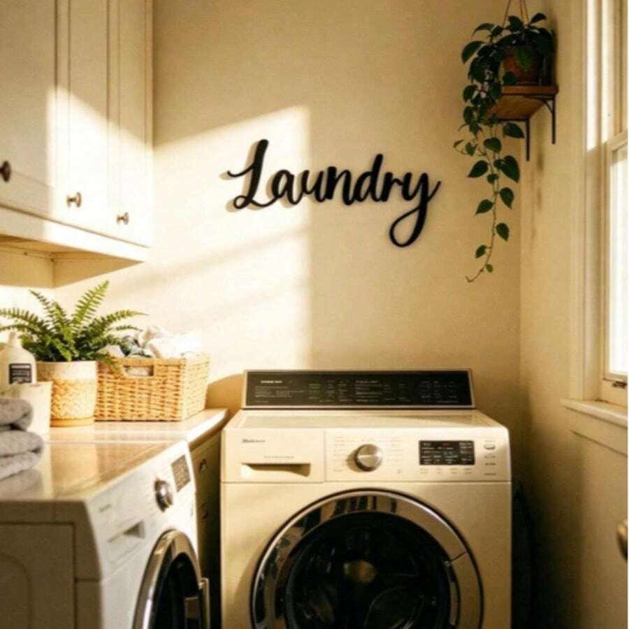 1pc Laundry Room Decor Metal Wall Art Background Rustic Style Laundry Sign Hanging Decor - Suitable For Toilet - Bathroom Laundry Room Exquisite Room Decoration - Black - View 1