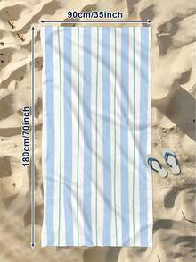 1 pièce, style d'été, imprimé rayé bleu clair et blanc, serviette de plage, grande serviette de plage, serviette de bain de plage rayée douce et absorbante, parfaite pour les voyages, les vacances, les serviettes de sports variés, les serviettes de bain de salle de bain, l'utilisation à la piscine et au camping, accessoire de voyage essentiel, matériau hautement absorbant - Multicolore - Voir 14