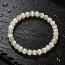 1pc 6mm Cat Eye Stone Bead Bracelet, Multicolor Round Stone Beads Elastic Bangle, Minimalist Fashion Women's Couple Daily Wear Gift - 6mm Cat's Eye - View 4