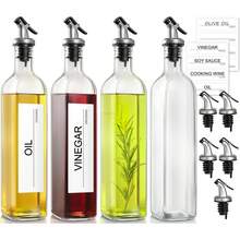 Olive Oil Dispenser For Kitchen, 4 Pack 17 Fl Oz Glass Oil Dispensers Bottle, Cooking Soy Sauce Bottle Container Cruet With Plastic Pourer Spout, Funnel And Labels, Clear - Clear - View 1