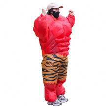 Traje inflable de hombre musculoso para adultos, disponible en rojo y azul, con dos opciones: traje de muñeco de fitness excéntrico, accesorios de broma y actuación para fiestas de Halloween - Multicolor - Ver 4