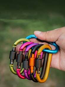 5pcs/10pcs D-Shaped Aluminum Alloy Locking Carabiner Key Chain Backpack Clip Water Bottle Hook - Multicolor - View 4