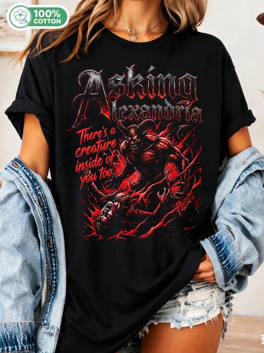 Vintage Asking Alexandria T-Shirt - Metalcore Band Merchandise - Rock Music Fan T-Shirt - Unisex Graphic Pullover - Like A House On Fire Tee - 黑色 - 查看 1