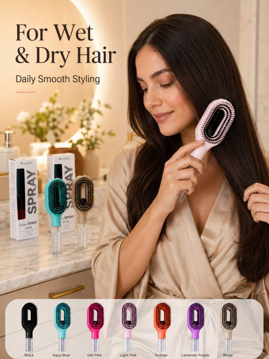 Cepillo para el cabello con spray de niebla, cepillo 2 en 1 para desenredar y peinar con diseño de spray a presión y puntas redondeadas, herramienta para cabello húmedo y seco para cabello rizado, ondulado, enroscado y grueso, peinado diario, vuelta a la escuela, esenciales de viaje, múltiples colores - Multicolor - Ver 1
