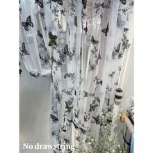 1pc White French Romantic Style Black Butterfly Embroidered Sheer Curtain, Semi-Transparent Pastoral Style, Rod Pocket Design, No Drawstring, Suitable For Living Room, Bedroom, Balcony, Office Home Decor, All Seasons - White - View 9