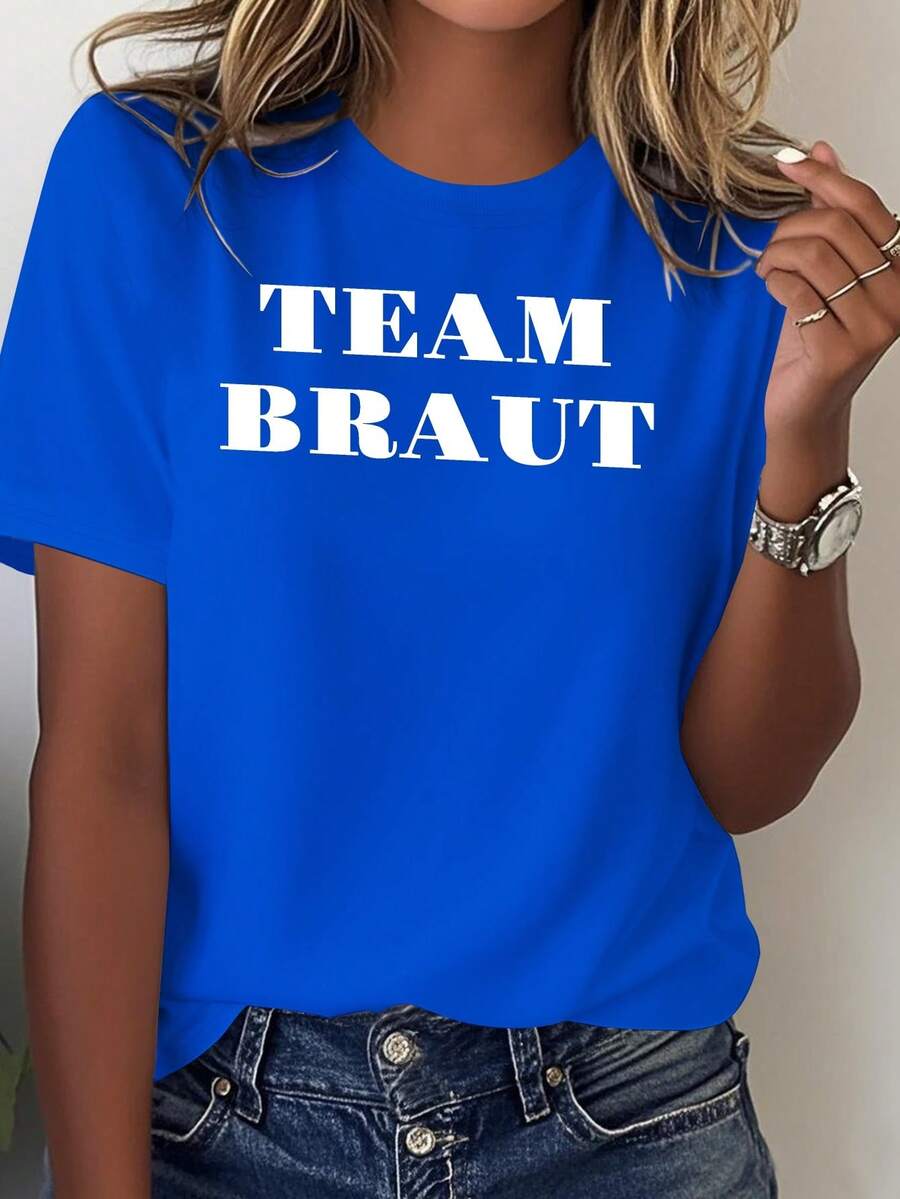 Comfortable Solid-Color T-Shirt For The Future Bride Of The German Team - Blue - View 1