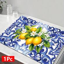 1pc, Home Decor, Vintage Lemon Pattern Printed Absorbent Mat, Dish Drying Mat, Espresso Machine Countertop Absorbent Mat, Draining Mat, Sink Drainage Mat, Soft Faucet Absorbent Mat, Sink Coaster, Kitchen Supplies, Bathroom Supplies - Multicolor - View 12