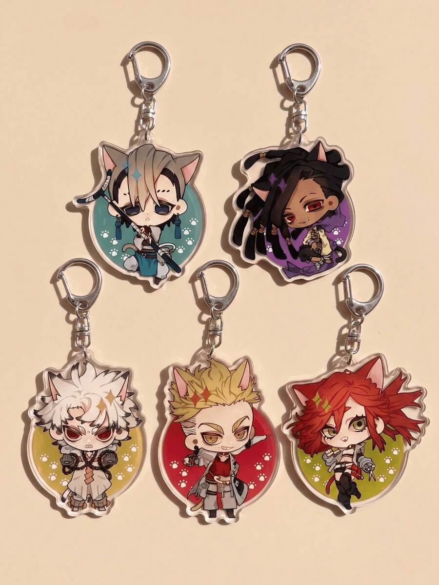1/5pcs GACHIAKUTA Anime Character Acrylic Keychain, Cat Zanka Nijiku/Rudo/Enjin/Riyo/Jabber Japanese Text Bag Charm, Cute Keychain Accessory