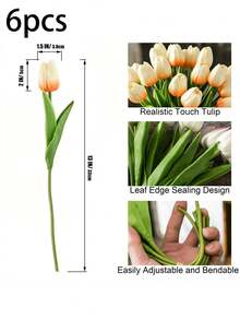 10pcs Real Touch Artificial Tulip Flowers, Faux Tulips For Decoration, Room Decor, Home Decor, Wedding Decor, Bouquet - Light Orange - View 10