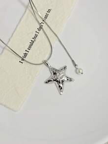 Silver Star Pendant Necklace For Women, Ins Niche High-End Versatile Sweater Chain, Adjustable Long Length Accessory - Silver - View 5