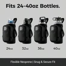 Soporte magntico para botella de agua con bolsillo para telfono para taza de 24 32 40 onzas, 5 imanes para botella de agua con correa de mano ajustable para gimnasio, senderismo, viajes, camping - negro - - Ver 7