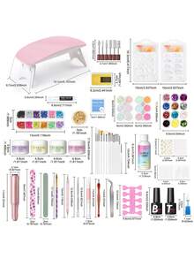 COSCELIA Acrylic Nail Kit With Nail Lamp And Nail Drill 4 Acrylic Powders Glitter Powder 60ml Acrylic Liquid Base Top Coat For Nail Extension Nail Art Tools Summer Vacation Gift For Women For Summer Vacation - 多色04 - 查看 11