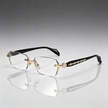 1pc/2pcs Men's Metal Frameless Edged Fashion Non-Prescription Glasses, Suitable For Daily Wear - Gold - View 11