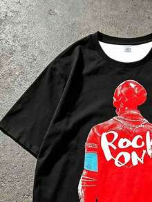 Men's "Rock" Red Silhouette Graphic T-Shirt, Loose Fit Short Sleeve Crew Neck Tee - Multicolor - View 5