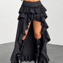 PETITE Falda asimétrica con volantes y bajo irregular con cintura ultra baja - Negro - Ver 10
