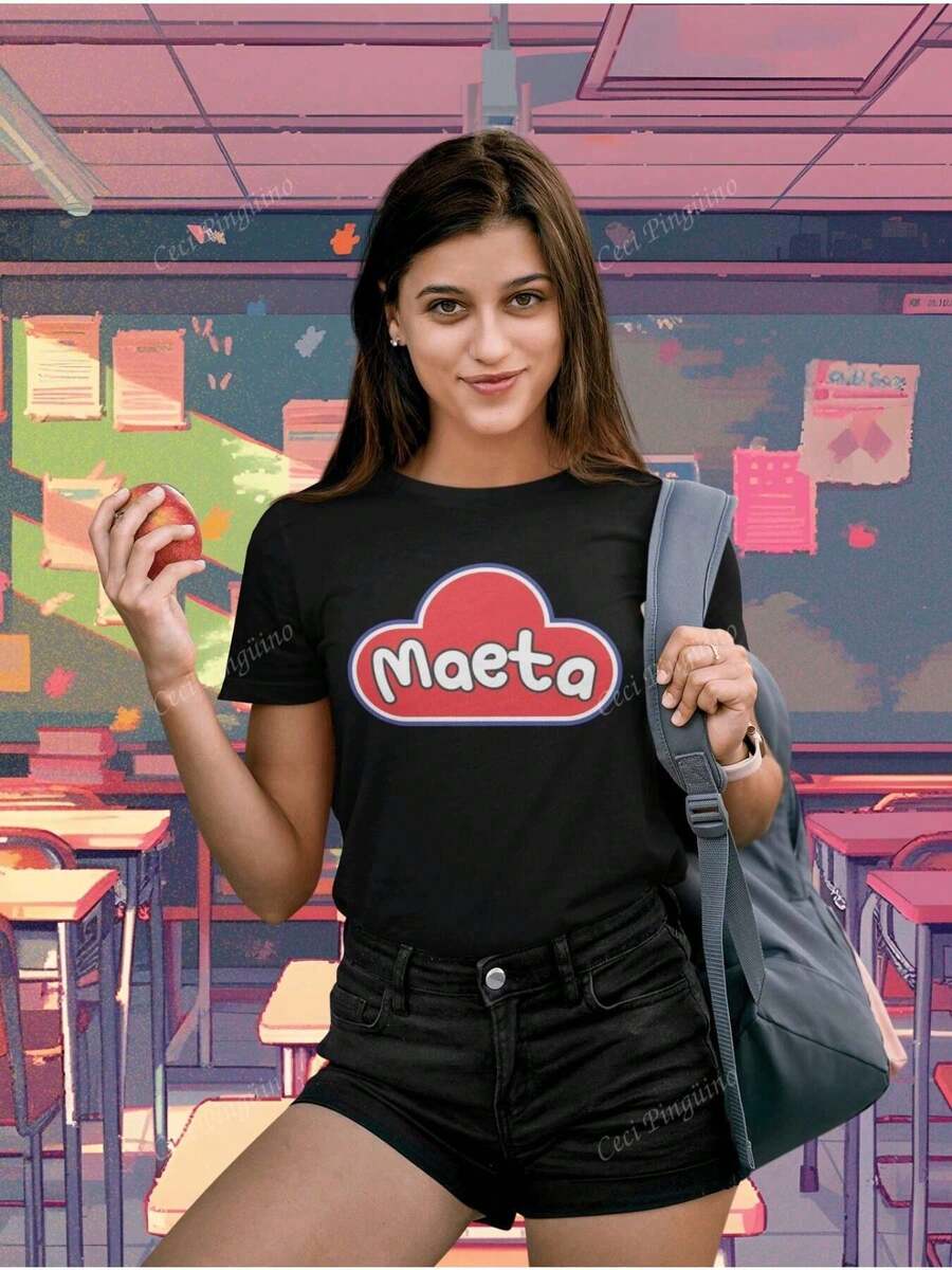 Men's And Women's Soft Graphic Crew Neck Oversized T-Shirt With Maeta Heart And Japanese Text - Casual Short Sleeve Streetwear Style T-Shirt, Loose Asymmetrical Cut, Comfortable For All Seasons, Ideal For Urban Fashion, Casual Outfits And Night Out (Black) - Machine Washable. - 黑色 - 查看 1
