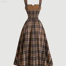yonghongmaoyi1  MOD Vestido camisero a cuadros de longitud media para mujer, atuendos de regreso a la escuela, atuendos de otoño para mujer, vestido de Halloween, atuendos vintage, vestido evasé, atuendos de los 70, vestidos de otoño, vestido de graduación, vestido de verano, vestido a cuadros, atuendos de despedida de soltera - Multicolor - Ver 3