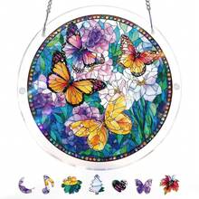 Acrylic Puzzles Suncatcher Window Hanging, 83 Pieces 7.4 Inch Sun Catcher Acrylic Puzzles Garden Decoration For Women Men Mom Birthday Gift Home Decor (Dawn Flower) - 蝴蝶盛開 - 查看 11