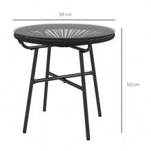 Bohemian Style Garden Table, Outdoor Side Table, PE Rattan, Tempered Glass, Weather Resistant, 50cm X 50cm X 50cm, Black - 黑色 - 查看 7