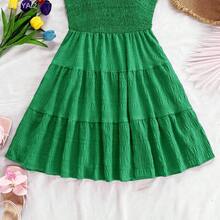 Soqi Women's Clothing  Vestido De Tirantes De Espagueti Con Dobladillo Con Volantes De Color Sólido Para Mujer - Azul y blanco - Ver 6