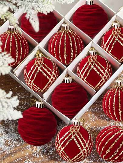 9pcs Christmas Balls Set Glitter Christmas Tree Ornaments Decoration Flocked Christmas Ball Ornaments Xmas Tree Hanging For Indoor Outdoor Holiday Party Decor Christmas Tree Ornament Shatterproof Baubles Hanging Pendant For Home Decoration Party
