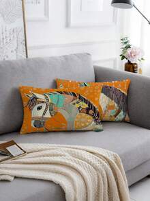 2 buah, Sarung Bantal Motif Balap Kuda yang Modis & Nyaman, Resleting Tersembunyi, Tanpa Isi, Cocok untuk Dekorasi Rumah, Dekorasi Ruang Tamu, Sarung Bantal, Sarung Bantalan, Bantal Dekoratif Sofa, Sarung Tikar, Bantal Lembut. - MultiWarna - View 2